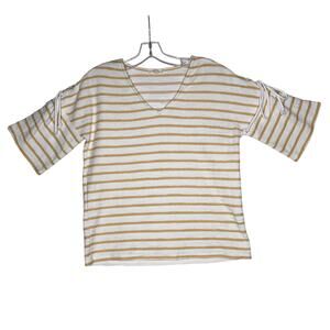 Jane and Delancey Women's Blouse Top Rope Accent Small Yellow White Stripe